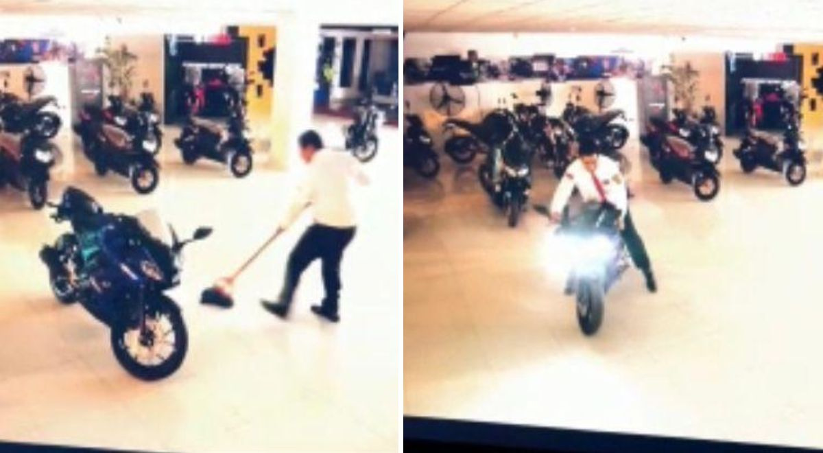 Ojalá no lo despidan": vigilante muestra su pasión por las motos y da un breve paseo