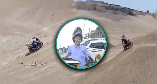 Joven lleva pollo en lo más alto del asentamiento humano Pachacutec en Ventanilla.