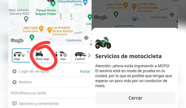 Indrive inició modo de prueba para servicio de taxi en moto.