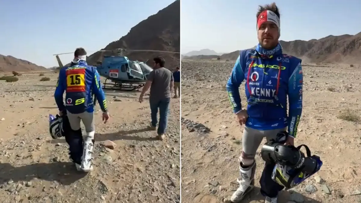 Fin del Dakar para Lorenzo Santolino tras una dura caída en la etapa 2: acaba con la moto destrozada y evacuado en helicóptero