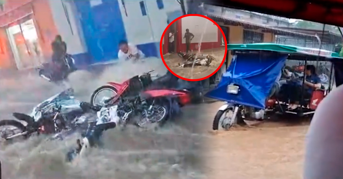 Alerta en Tarapoto! Lluvias torrenciales inundan la ciudad y motocicletas salen arrastradas por el agua - Exitosa Noticias