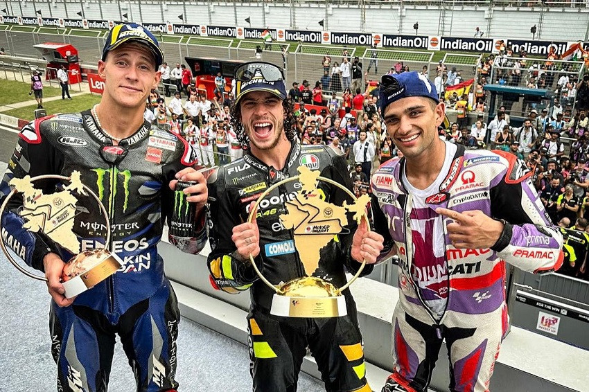Marco Bezzecchi se impone en el Gran Premio de India; Jorge Martín presiona  a Francesco Bagnaia