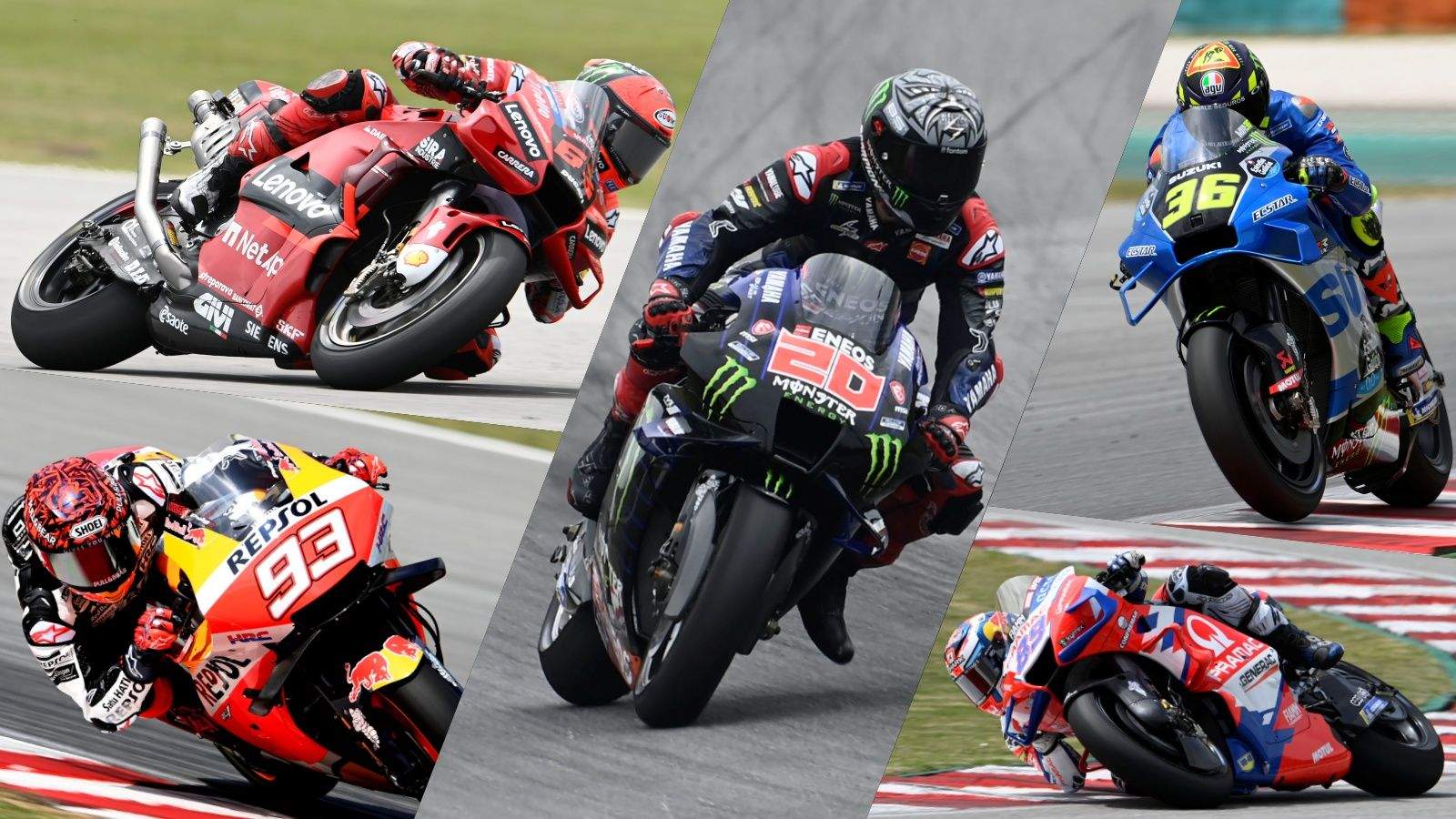 Algunos de los favoritos a MotoGP 2022 son Fabio Quartararo, Pecco Bagnaia, Joan Mir, Marc Márquez y Jorge Martín