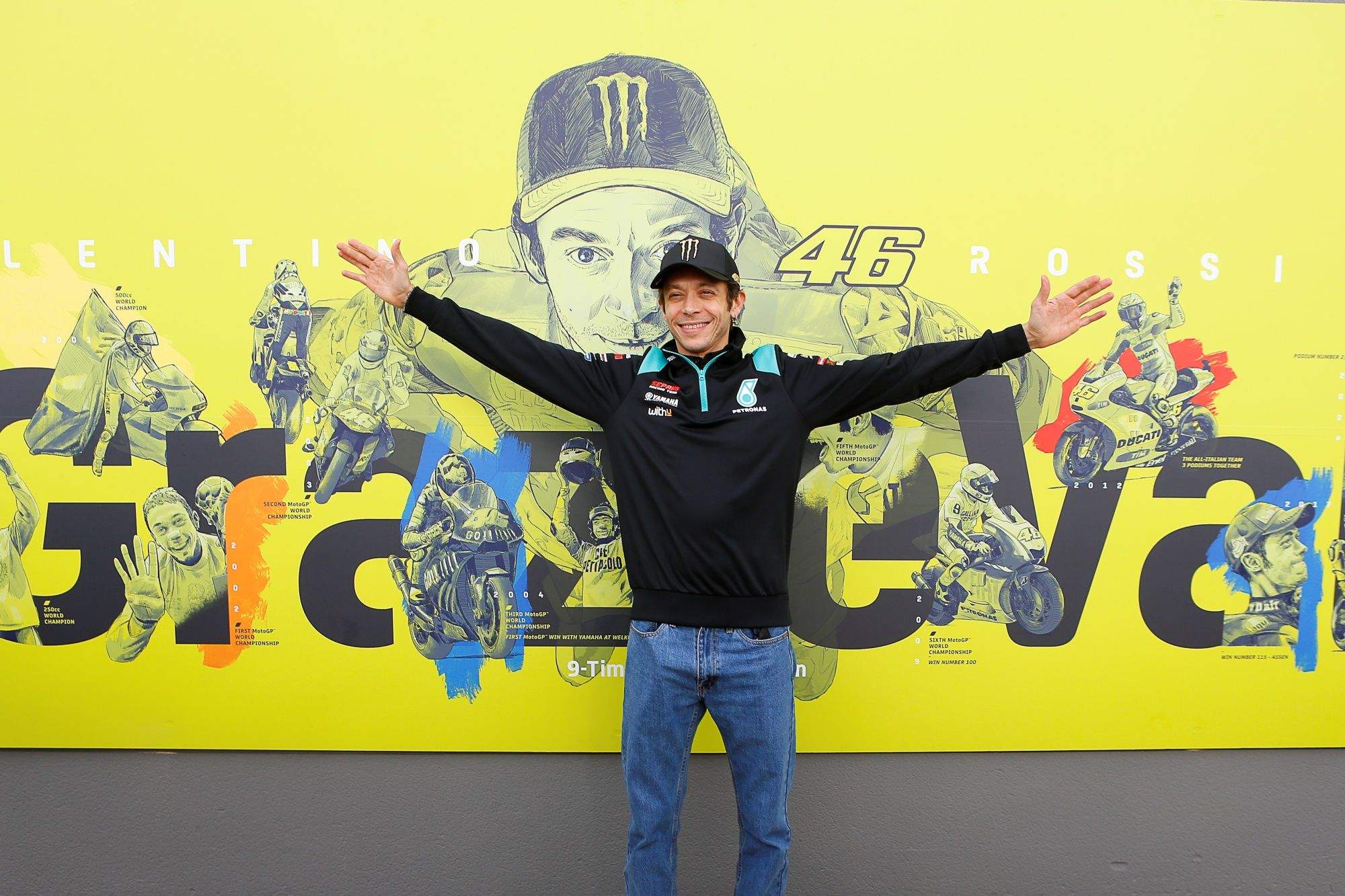 Despedida de Valentino Rossi con su clásico VR46. Fuente: Gold & Goose
